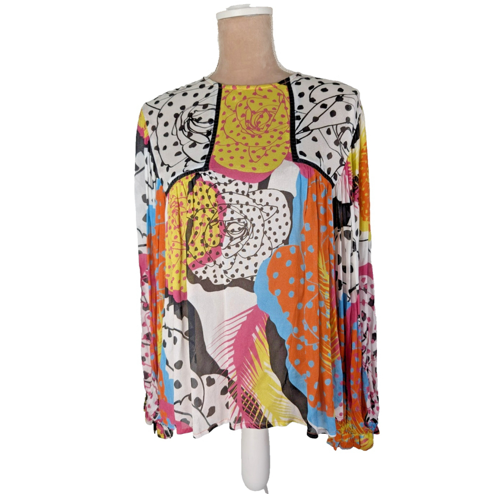 Bl^nk London Anthropologie Miranda Peasant Blouse Women XS Colorful Art to Wear